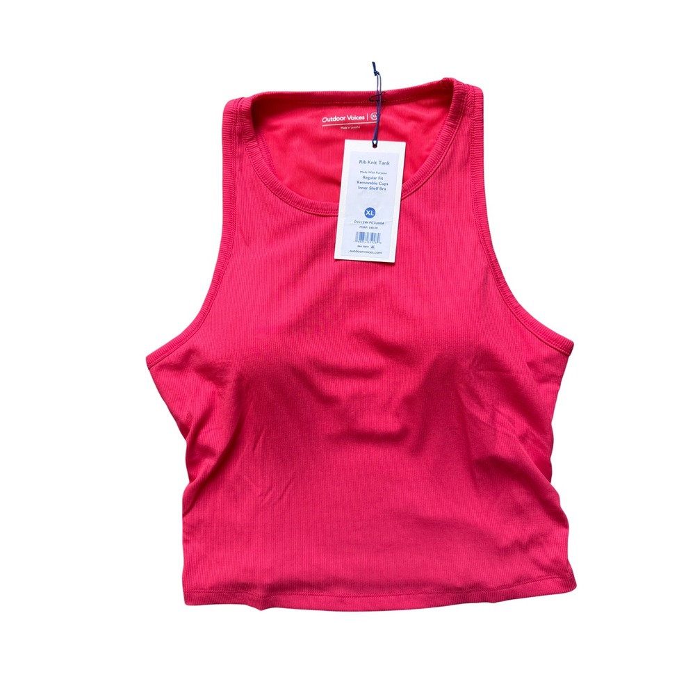 Outdoor Voices Rib Knit Tank Petunia Pink Built-In Bra OV113W Womens XL NWT - Picture 1 of 3